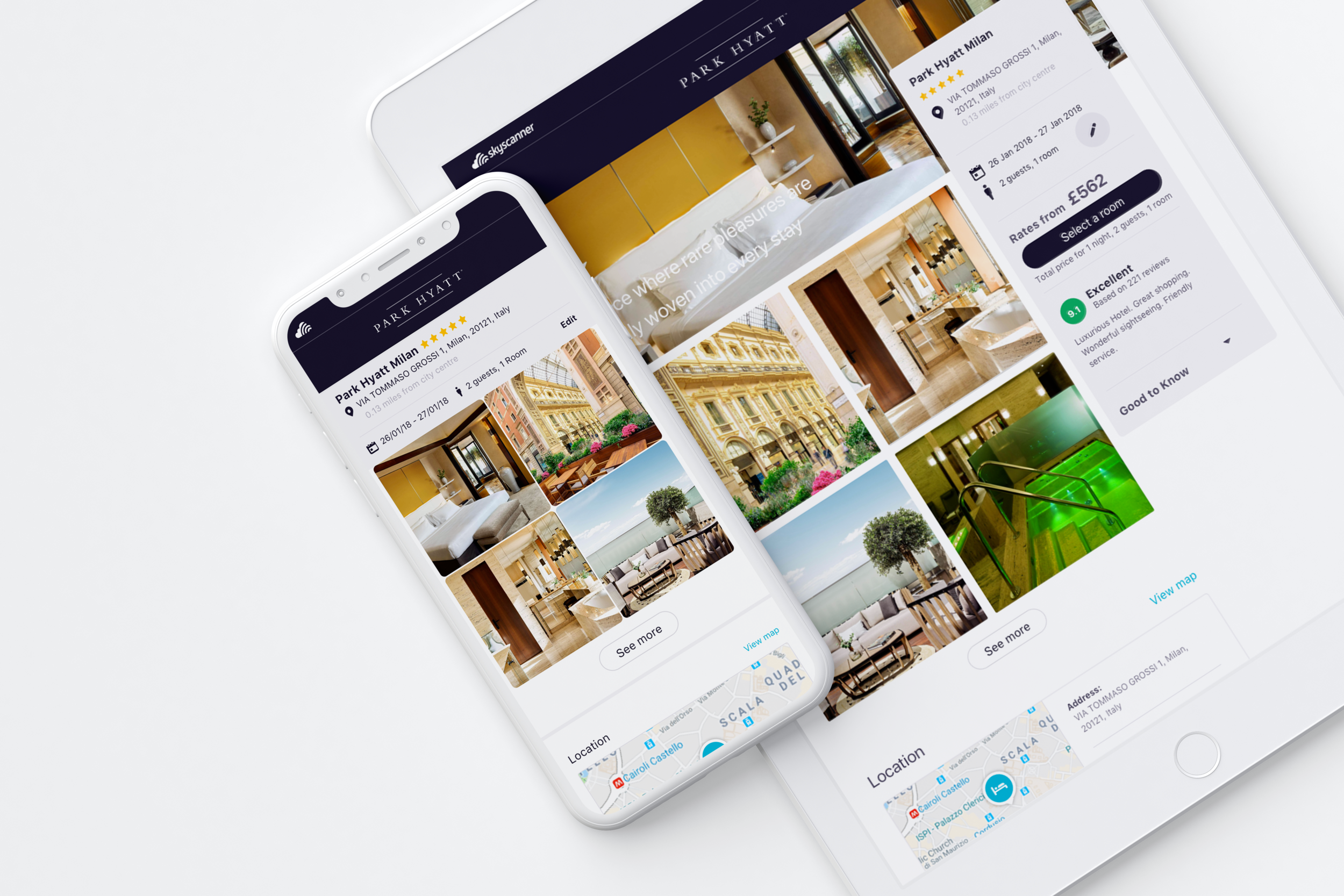 Park Hyatt Milan hotel details on mobile and tablet